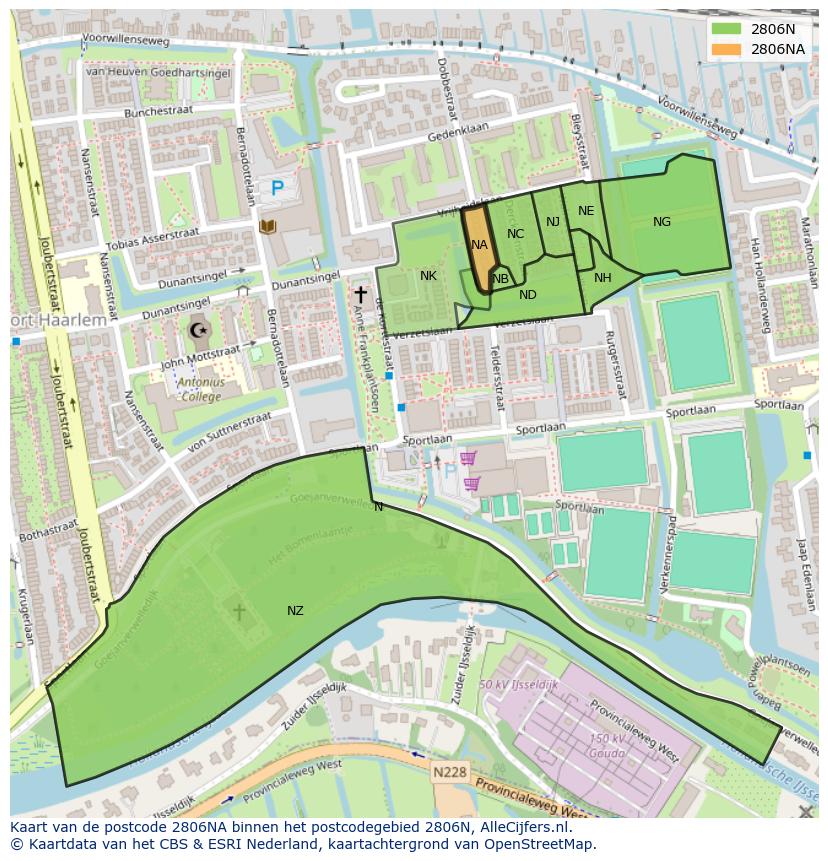 Afbeelding van het postcodegebied 2806 NA op de kaart.