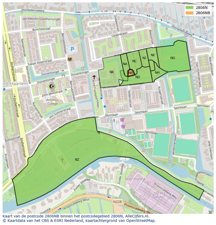 Afbeelding van het postcodegebied 2806 NB op de kaart.