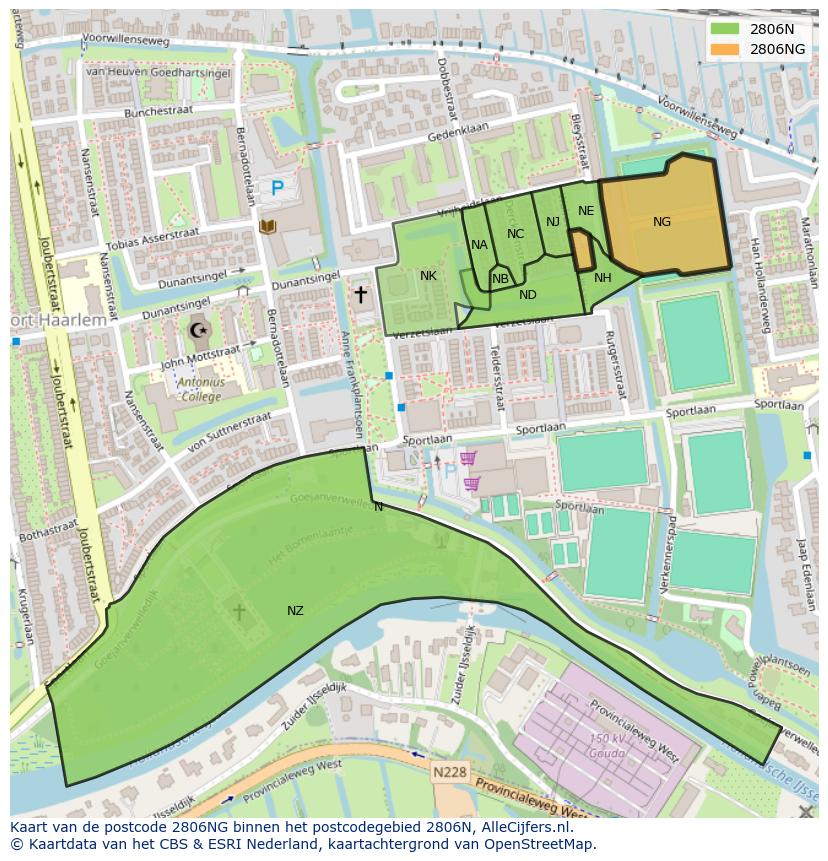 Afbeelding van het postcodegebied 2806 NG op de kaart.