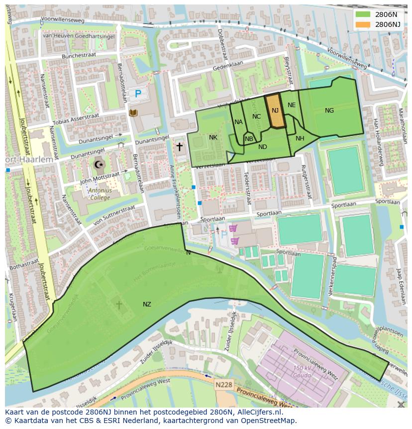 Afbeelding van het postcodegebied 2806 NJ op de kaart.
