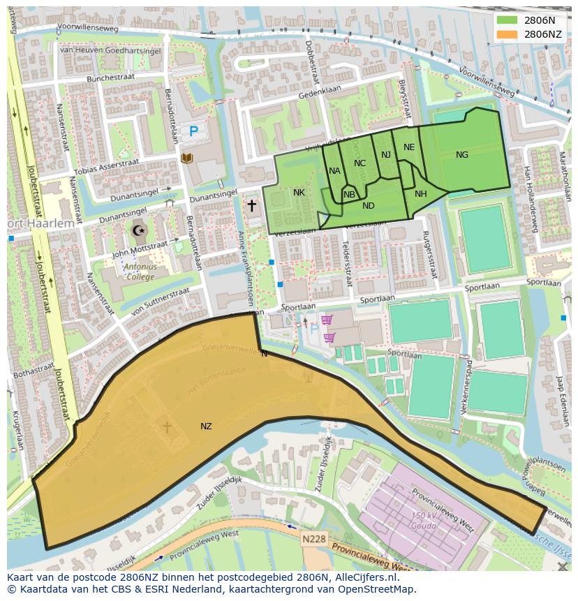 Afbeelding van het postcodegebied 2806 NZ op de kaart.