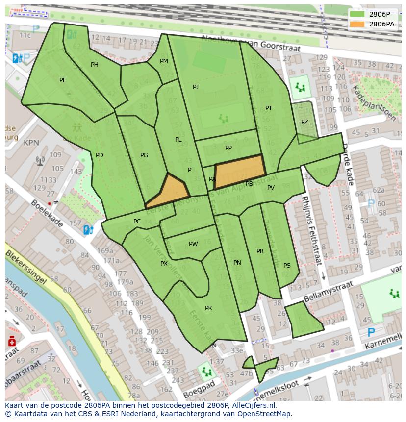 Afbeelding van het postcodegebied 2806 PA op de kaart.