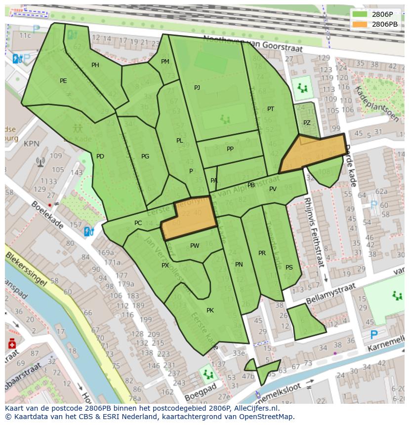 Afbeelding van het postcodegebied 2806 PB op de kaart.