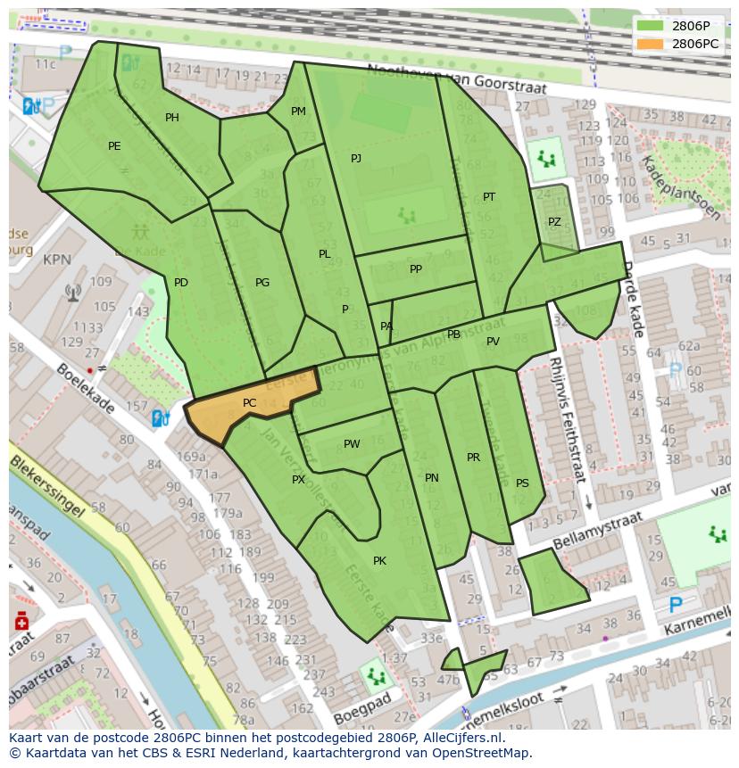 Afbeelding van het postcodegebied 2806 PC op de kaart.