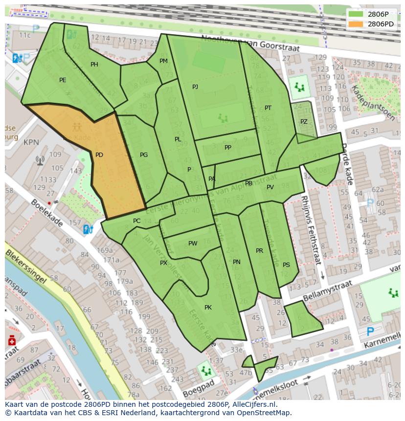 Afbeelding van het postcodegebied 2806 PD op de kaart.
