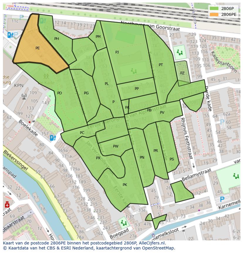 Afbeelding van het postcodegebied 2806 PE op de kaart.