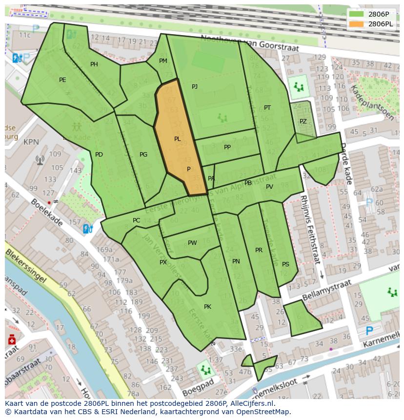 Afbeelding van het postcodegebied 2806 PL op de kaart.