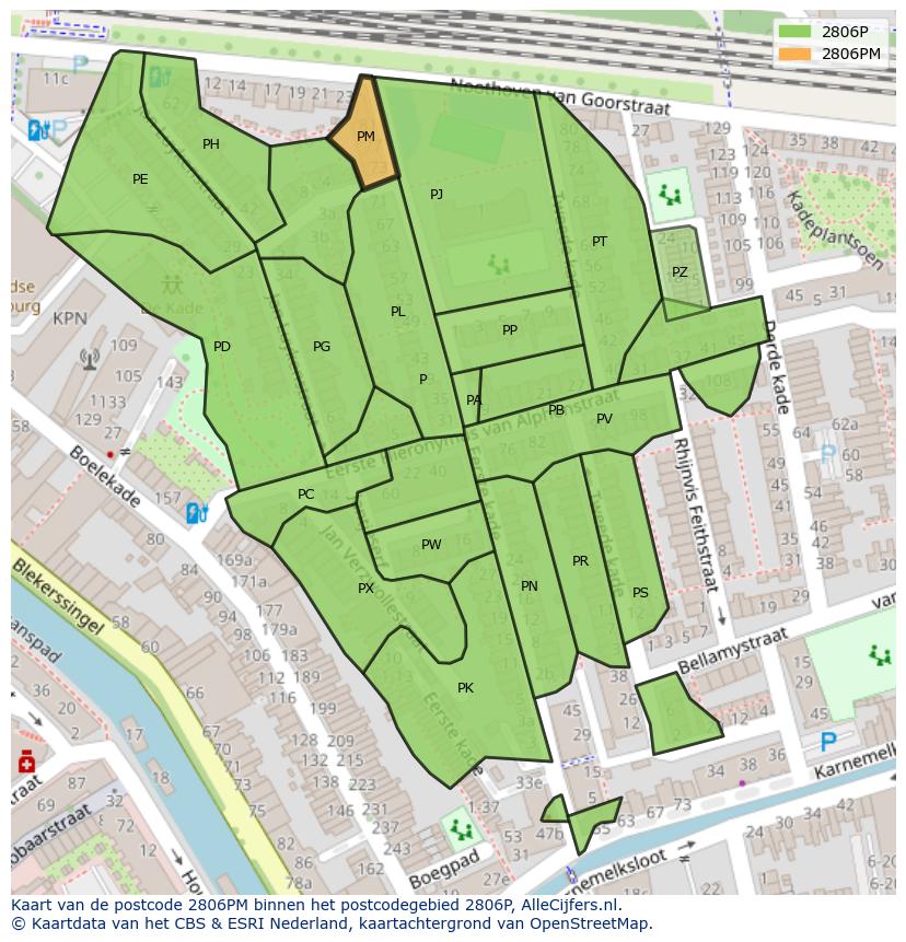 Afbeelding van het postcodegebied 2806 PM op de kaart.