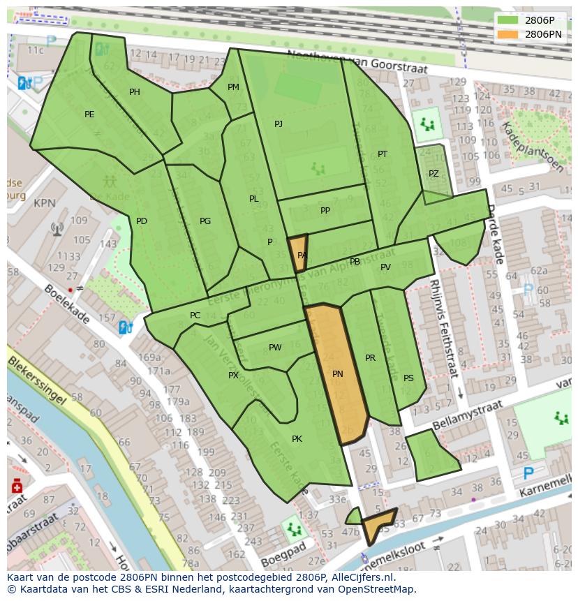 Afbeelding van het postcodegebied 2806 PN op de kaart.