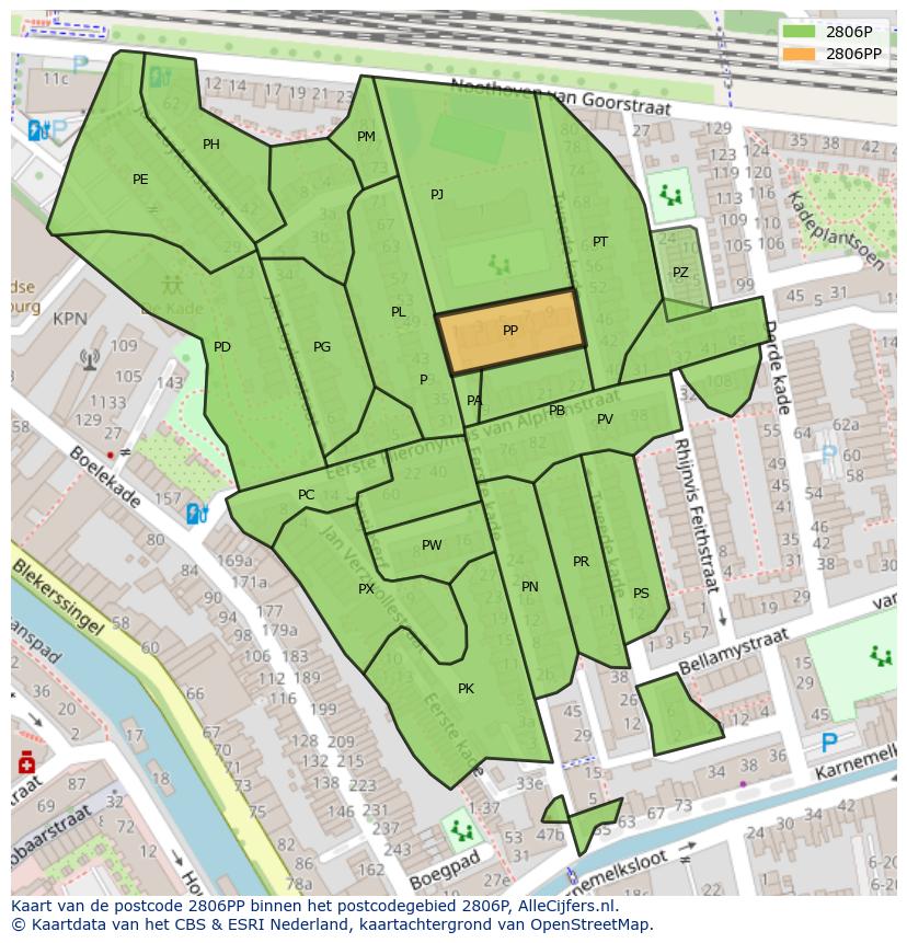 Afbeelding van het postcodegebied 2806 PP op de kaart.