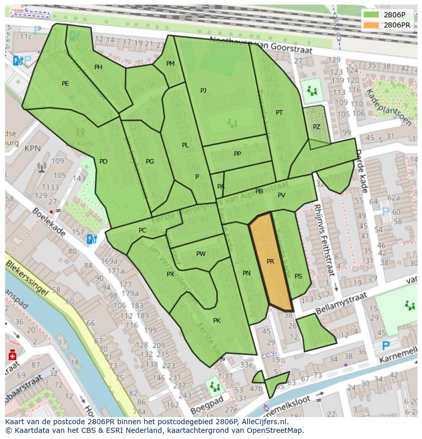 Afbeelding van het postcodegebied 2806 PR op de kaart.