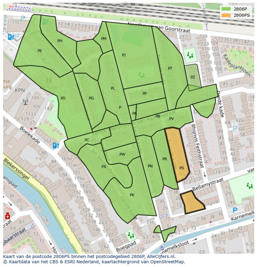 Afbeelding van het postcodegebied 2806 PS op de kaart.