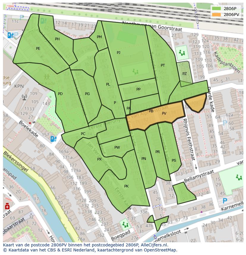 Afbeelding van het postcodegebied 2806 PV op de kaart.