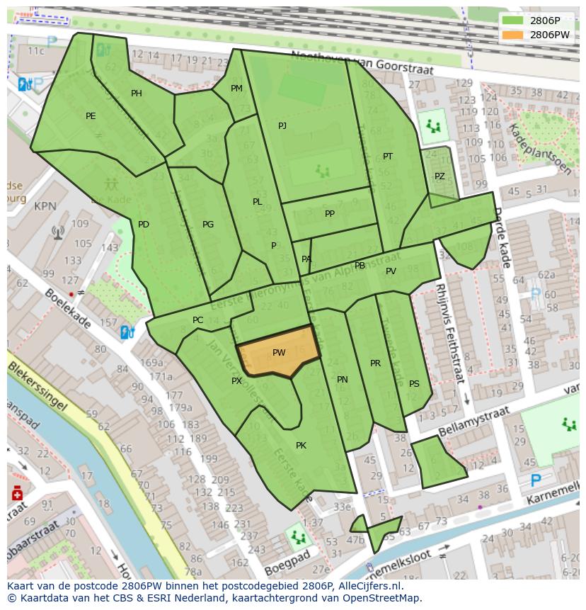 Afbeelding van het postcodegebied 2806 PW op de kaart.