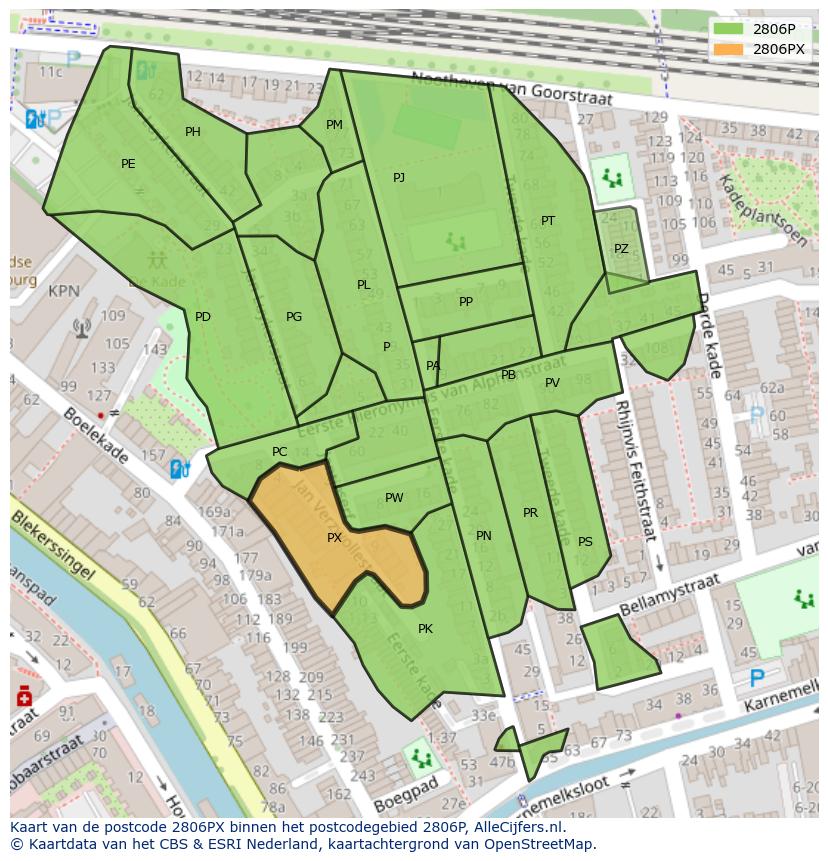 Afbeelding van het postcodegebied 2806 PX op de kaart.