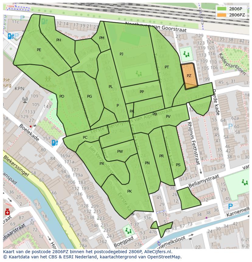 Afbeelding van het postcodegebied 2806 PZ op de kaart.