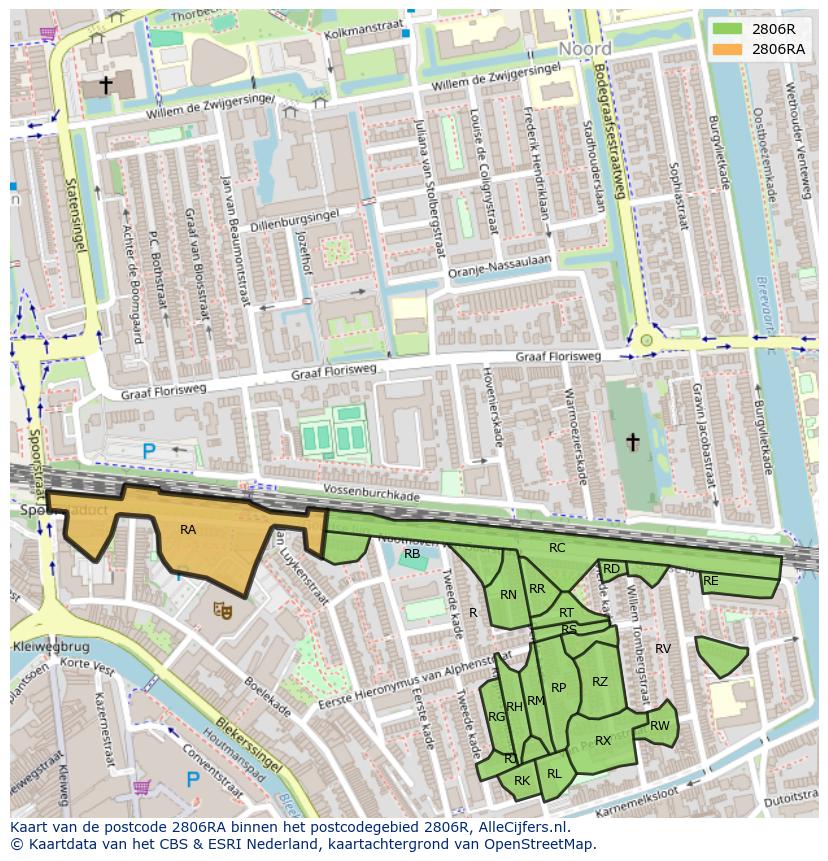 Afbeelding van het postcodegebied 2806 RA op de kaart.