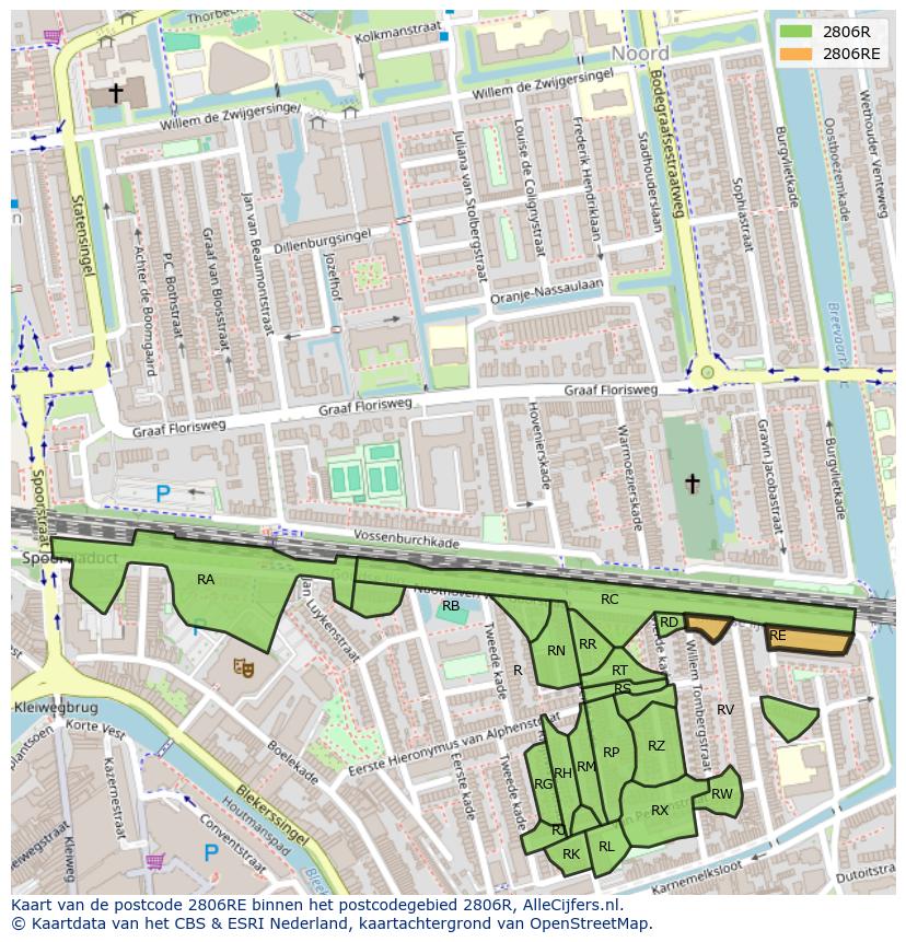 Afbeelding van het postcodegebied 2806 RE op de kaart.