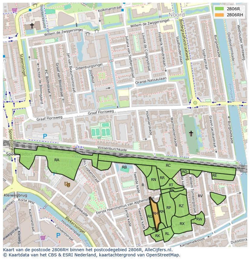 Afbeelding van het postcodegebied 2806 RH op de kaart.