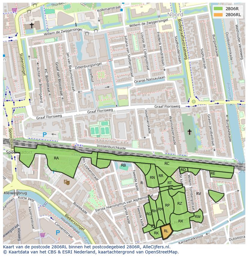 Afbeelding van het postcodegebied 2806 RL op de kaart.
