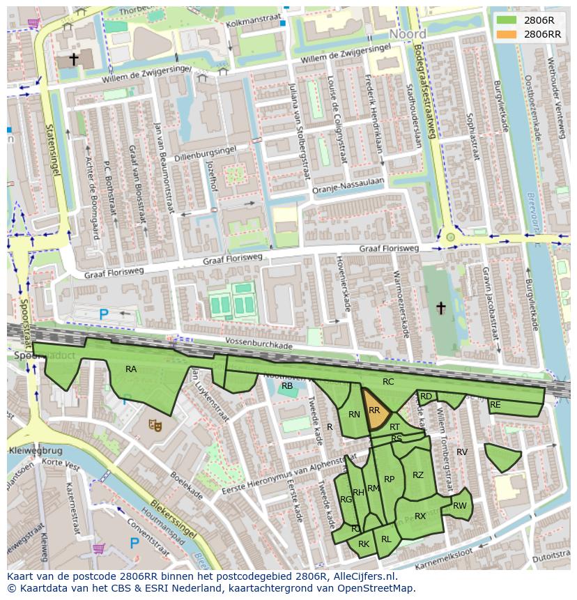 Afbeelding van het postcodegebied 2806 RR op de kaart.