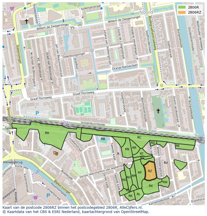 Afbeelding van het postcodegebied 2806 RZ op de kaart.