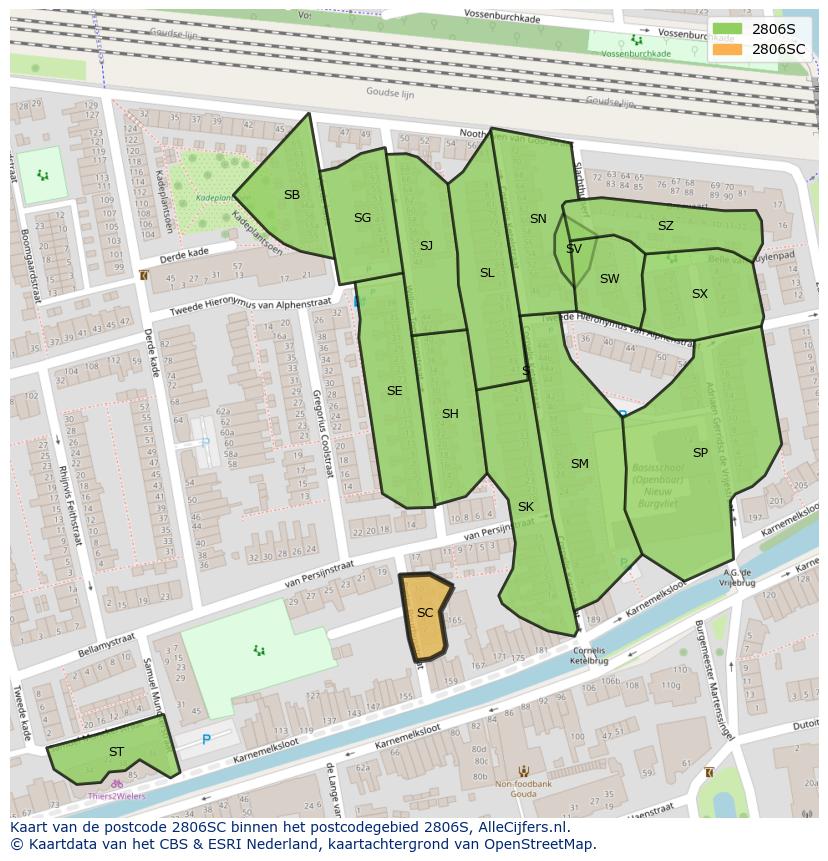 Afbeelding van het postcodegebied 2806 SC op de kaart.