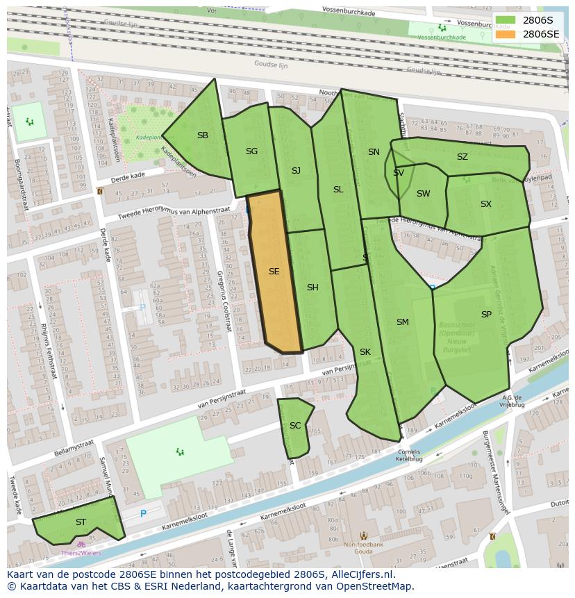 Afbeelding van het postcodegebied 2806 SE op de kaart.