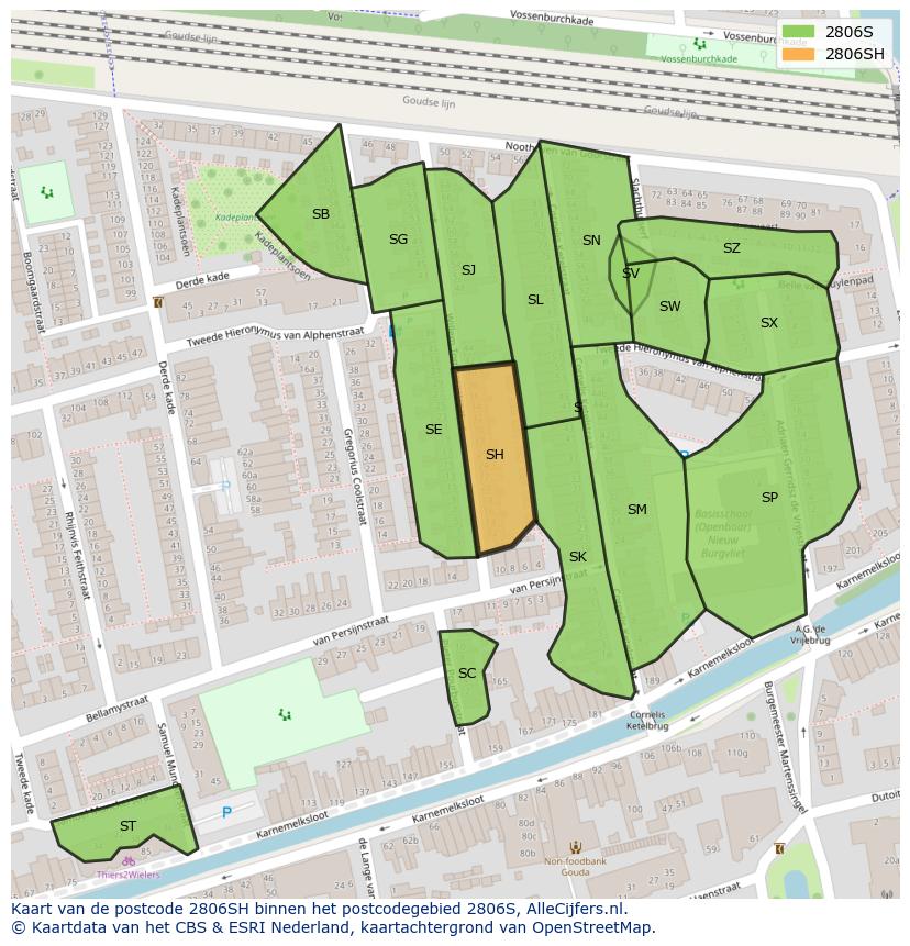 Afbeelding van het postcodegebied 2806 SH op de kaart.