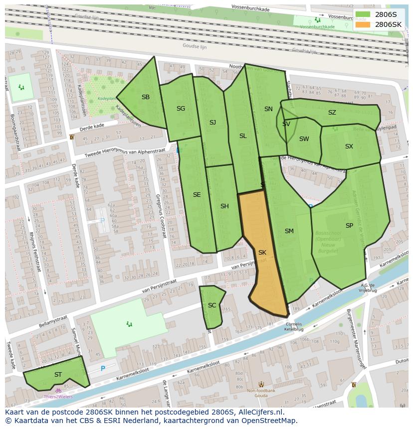 Afbeelding van het postcodegebied 2806 SK op de kaart.