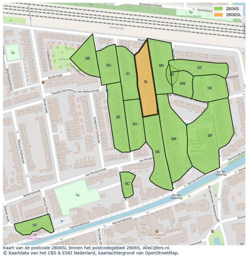 Afbeelding van het postcodegebied 2806 SL op de kaart.