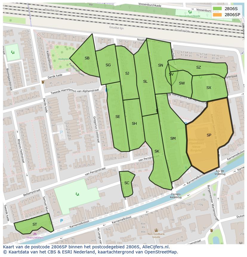 Afbeelding van het postcodegebied 2806 SP op de kaart.