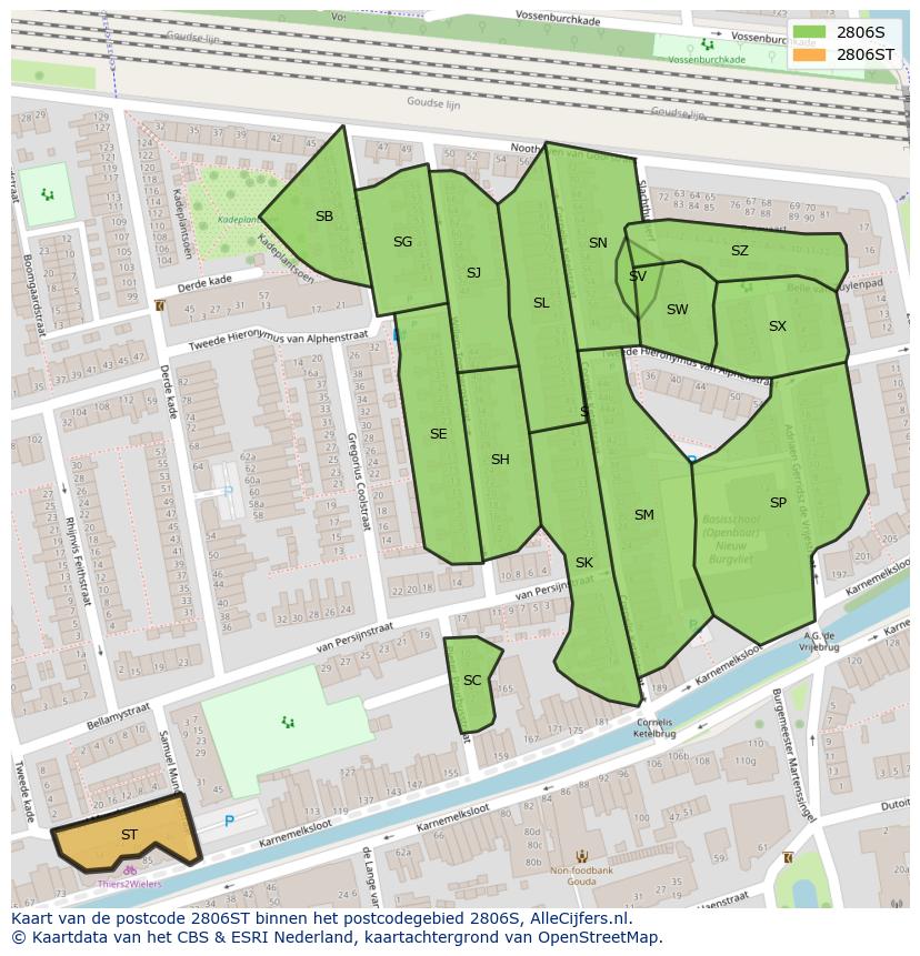 Afbeelding van het postcodegebied 2806 ST op de kaart.