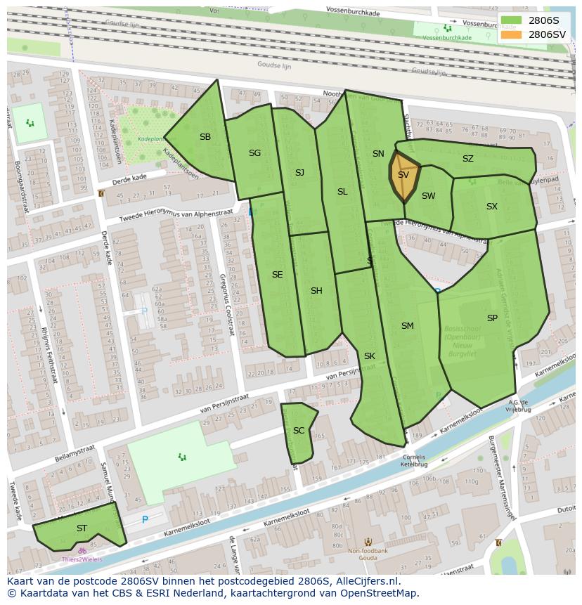 Afbeelding van het postcodegebied 2806 SV op de kaart.