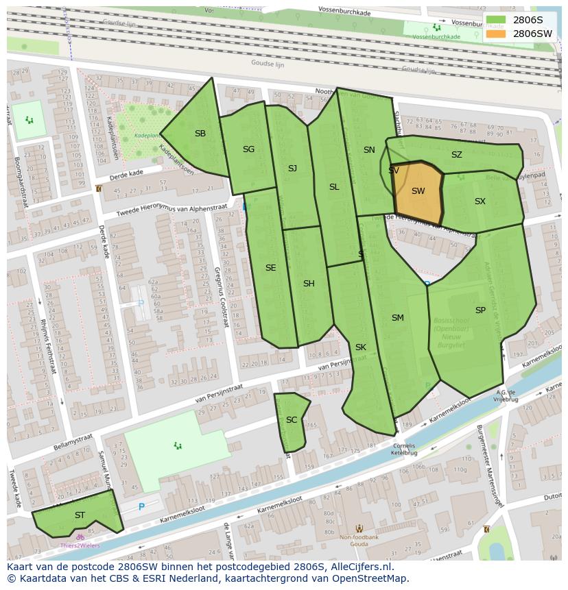 Afbeelding van het postcodegebied 2806 SW op de kaart.