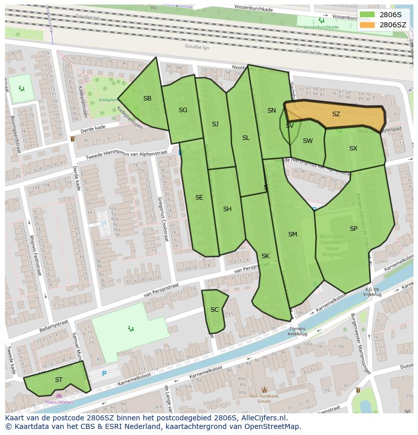 Afbeelding van het postcodegebied 2806 SZ op de kaart.