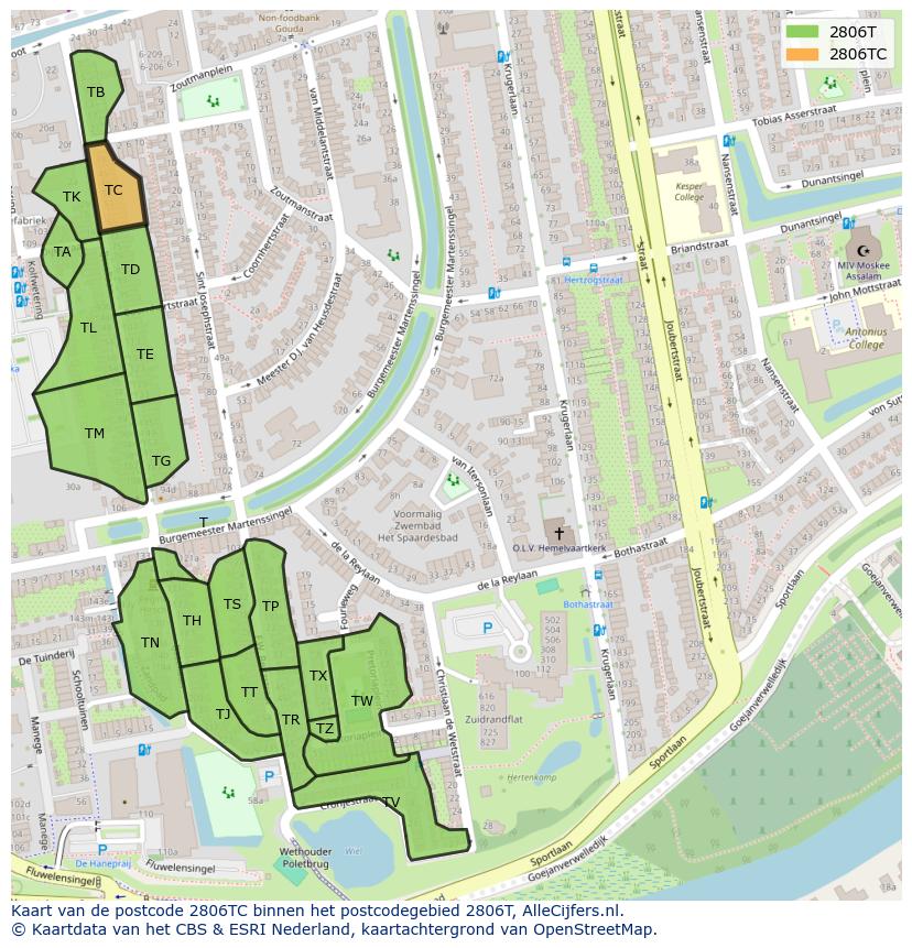 Afbeelding van het postcodegebied 2806 TC op de kaart.