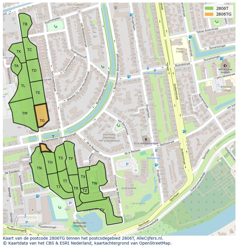 Afbeelding van het postcodegebied 2806 TG op de kaart.