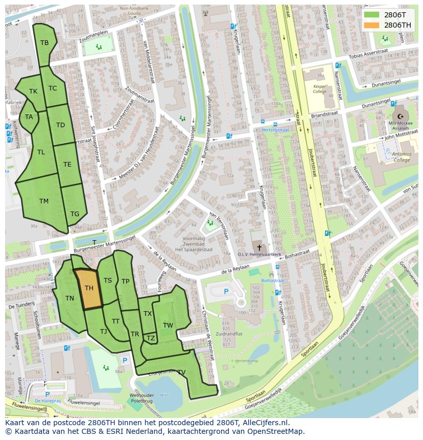 Afbeelding van het postcodegebied 2806 TH op de kaart.
