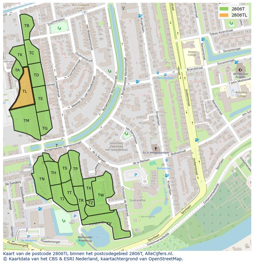 Afbeelding van het postcodegebied 2806 TL op de kaart.