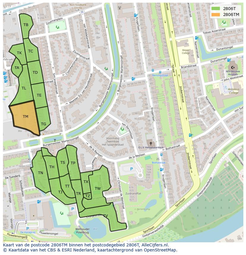 Afbeelding van het postcodegebied 2806 TM op de kaart.
