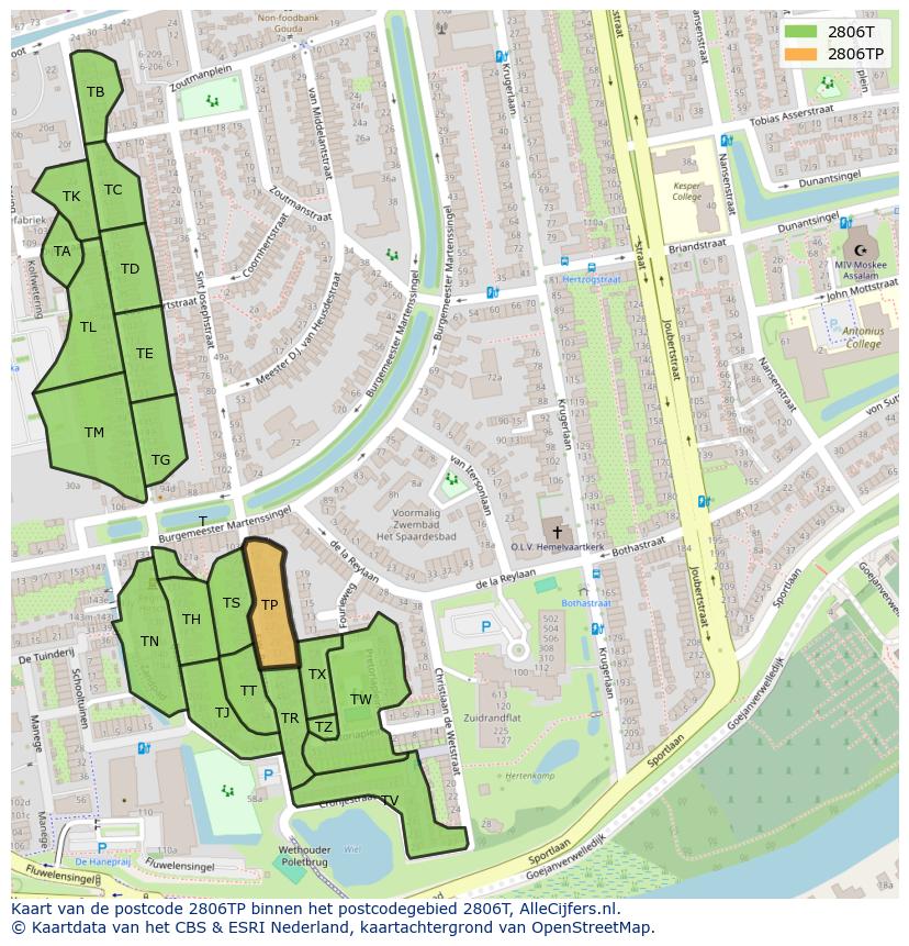 Afbeelding van het postcodegebied 2806 TP op de kaart.