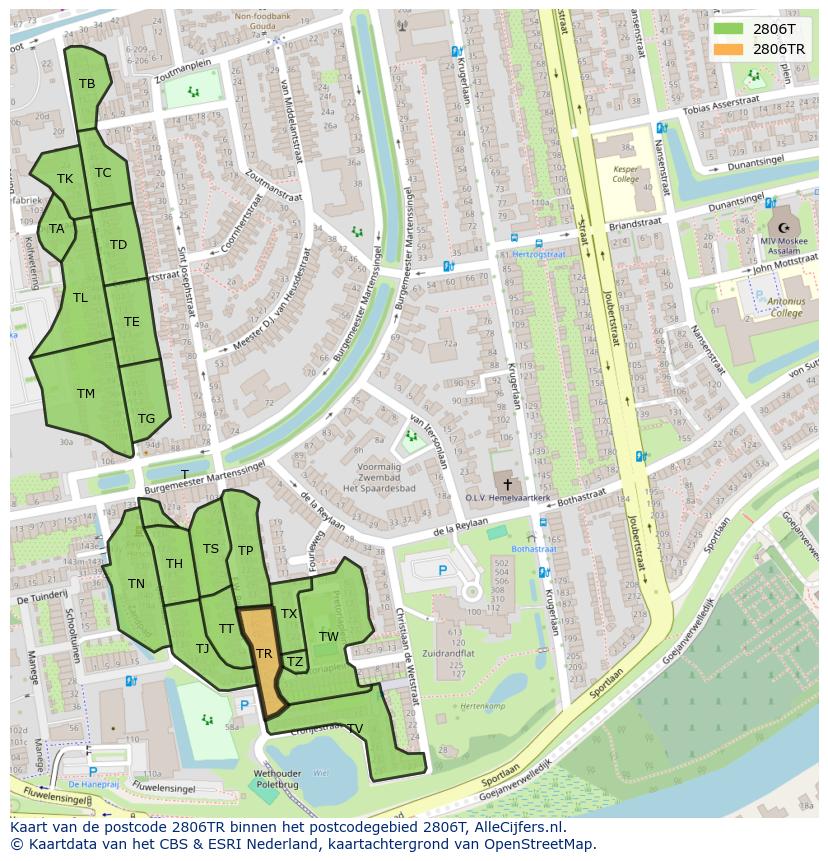 Afbeelding van het postcodegebied 2806 TR op de kaart.