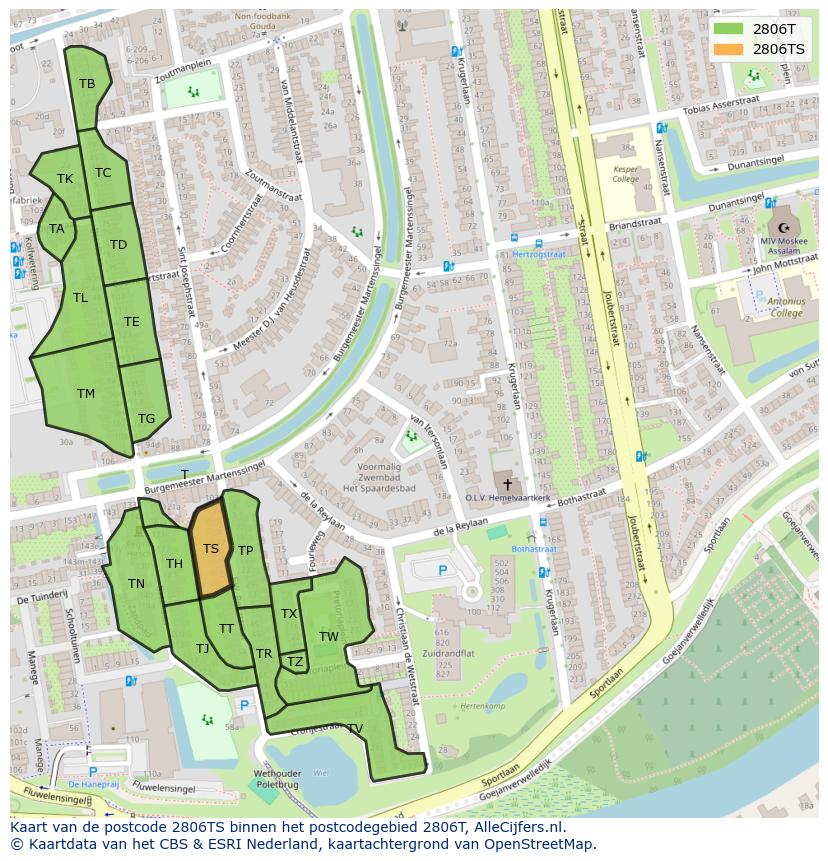 Afbeelding van het postcodegebied 2806 TS op de kaart.