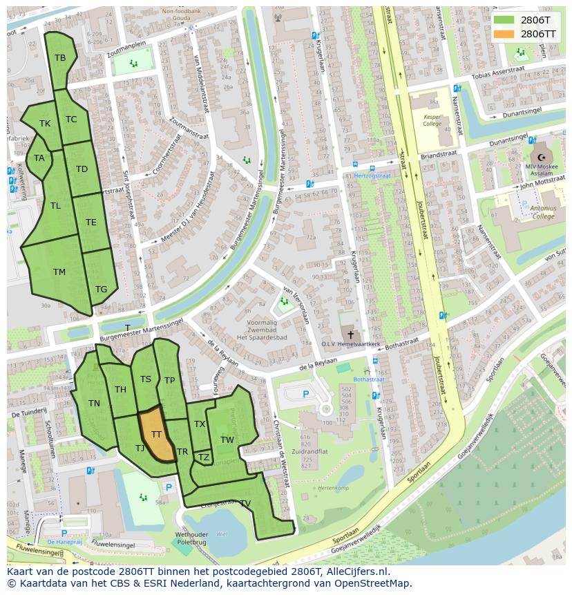 Afbeelding van het postcodegebied 2806 TT op de kaart.