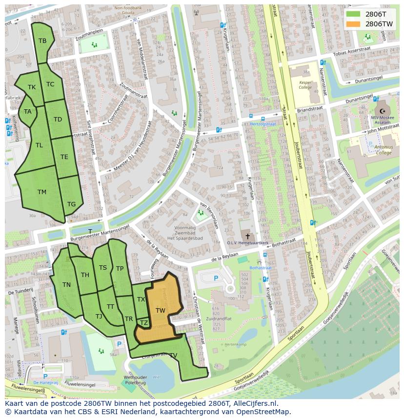 Afbeelding van het postcodegebied 2806 TW op de kaart.