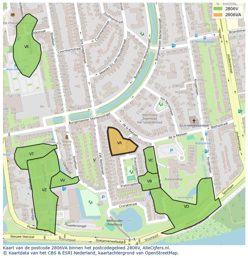 Afbeelding van het postcodegebied 2806 VA op de kaart.