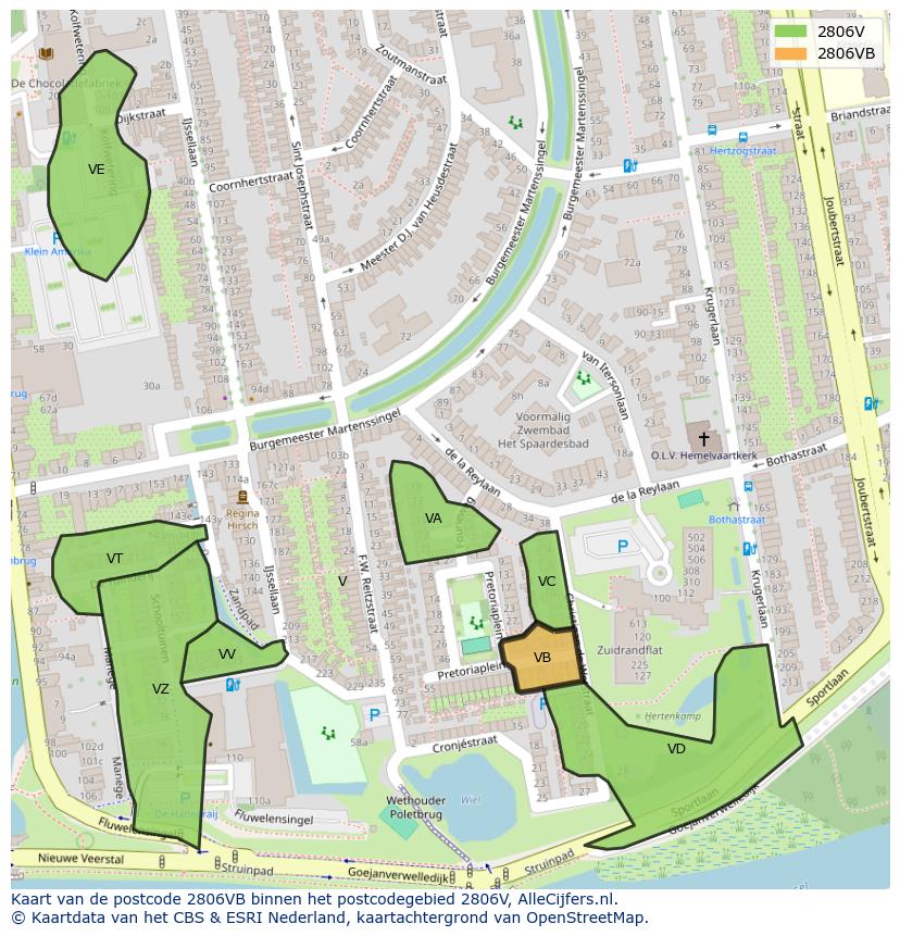 Afbeelding van het postcodegebied 2806 VB op de kaart.