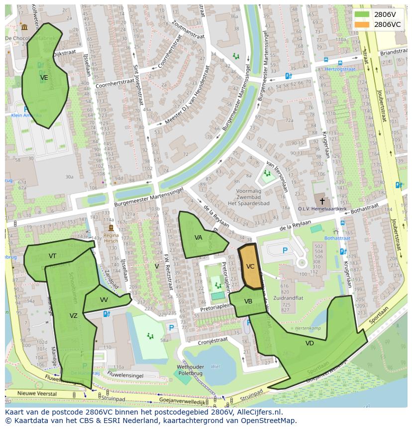 Afbeelding van het postcodegebied 2806 VC op de kaart.