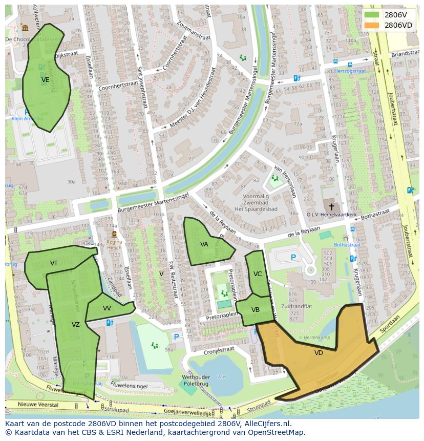 Afbeelding van het postcodegebied 2806 VD op de kaart.